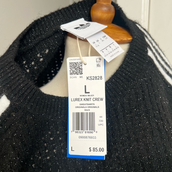 Adidas Originals Lurex Sparkle knit Sweater Sweatshirt with Logo NWT Size L - Picture 4 of 9